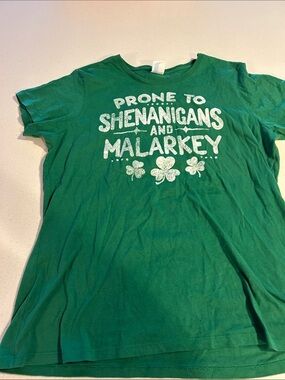 Green Short Sleeve Tee with Playful Shamrock Graphic